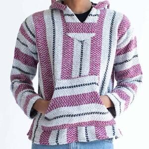 Vintage 90s Baja Joe Men’s Med Crandberry Mexican Baja Hoodie Drug Rug Pancho